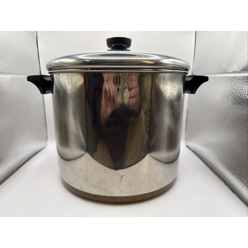 Vintage Revere Ware 1801  8 Qt. Copper Bottom  Stock Pot w/Lid Clinton ILL. USA